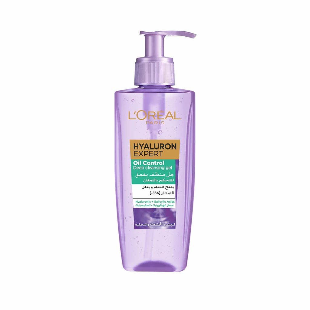 L'Oreal Hyaluron Expert Oil Control Facial Cleansing Gel with Hyaluronic and Salicylic Acids for Combination to Oily Skin - 200 ml