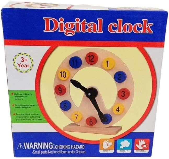 Alsafwa W17-1 Round Wooden Clock Toy - Multicolor