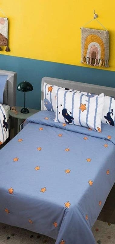 Kids Bedding Set, Egyptian Mixed Cotton, Flat Sheet, 3 Pieces - Blue