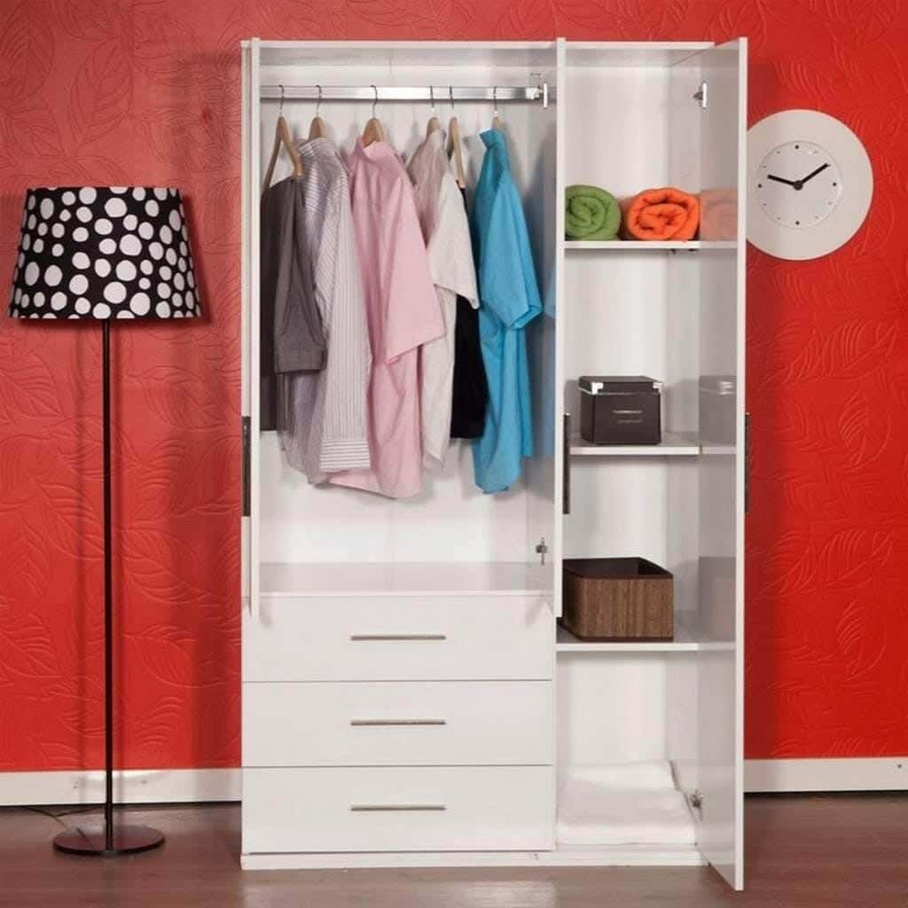 Wardrobe MDF Wood Covered With HPL Layer, 190×105×50 cm - White