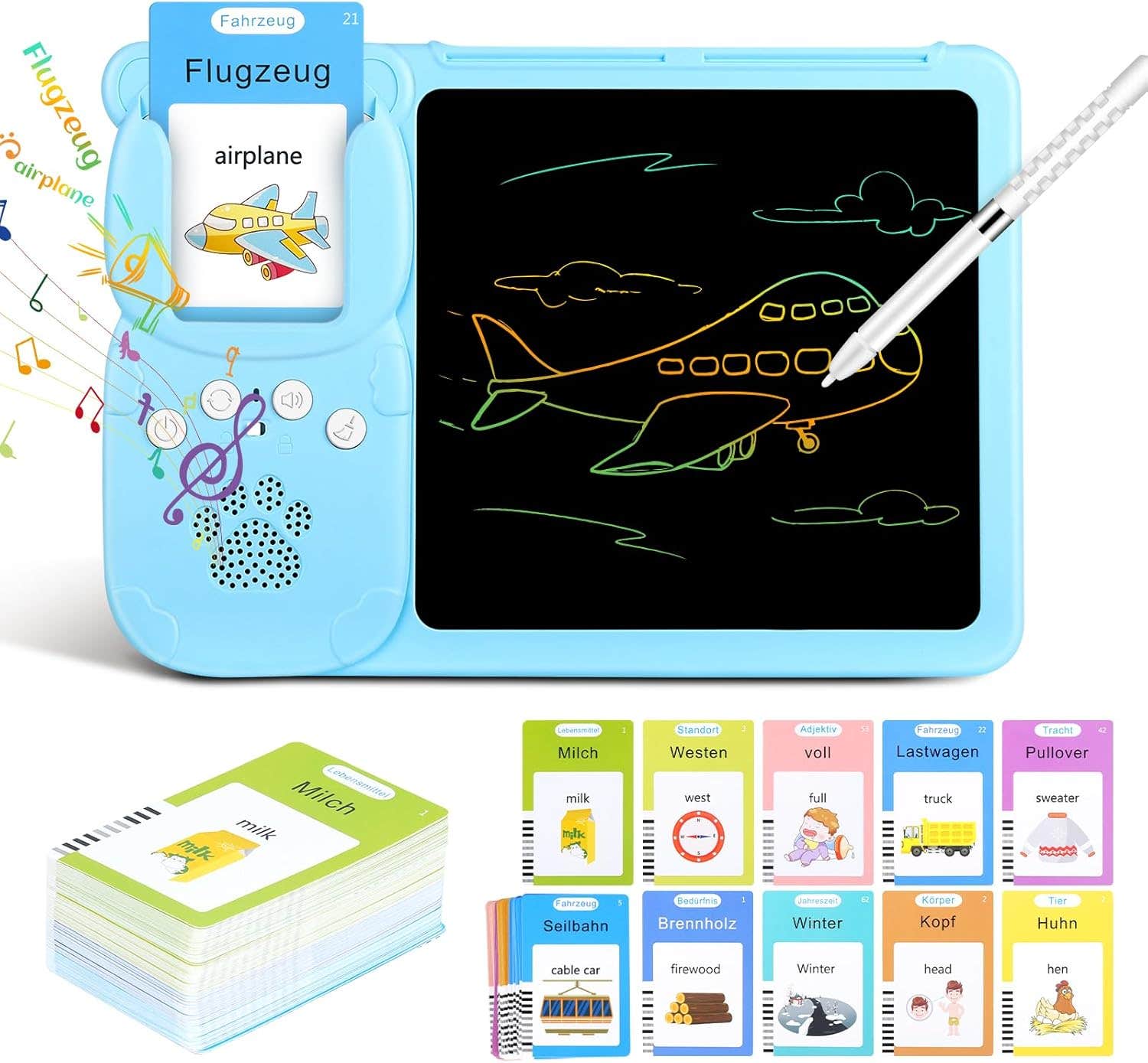 Alftek Bilingual Design Talking Flash Cards, 255 Pieces - Blue