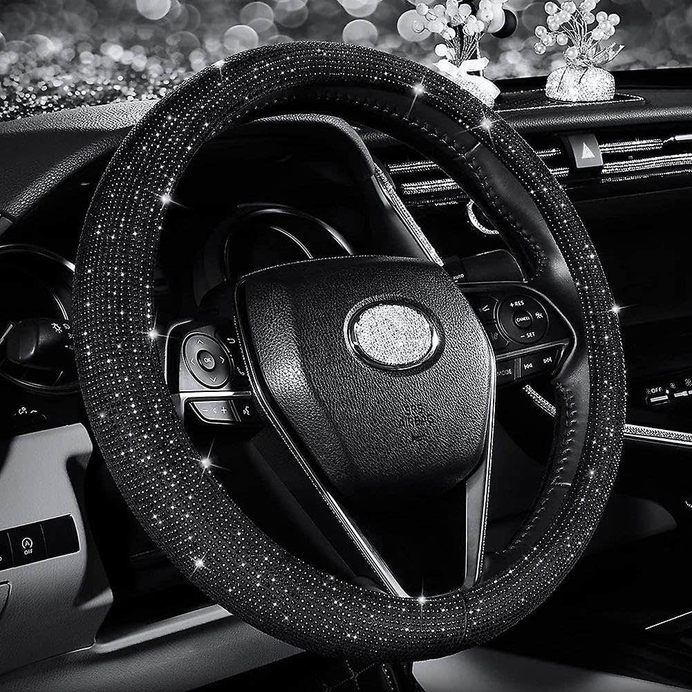 Steering Wheel Cover With Rhinestones - Black