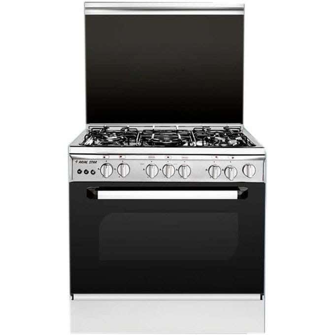Techno Fire Gas Cooker, 5 Burners, 80x60 cm, TF-15-B - Black Silver