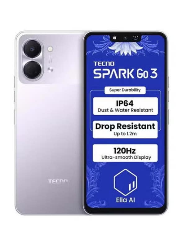 Tecno Spark Go 3 Smart Mobile Dual SIM Aurora Purple 4GB Ram 64GB 4G -Middle east version