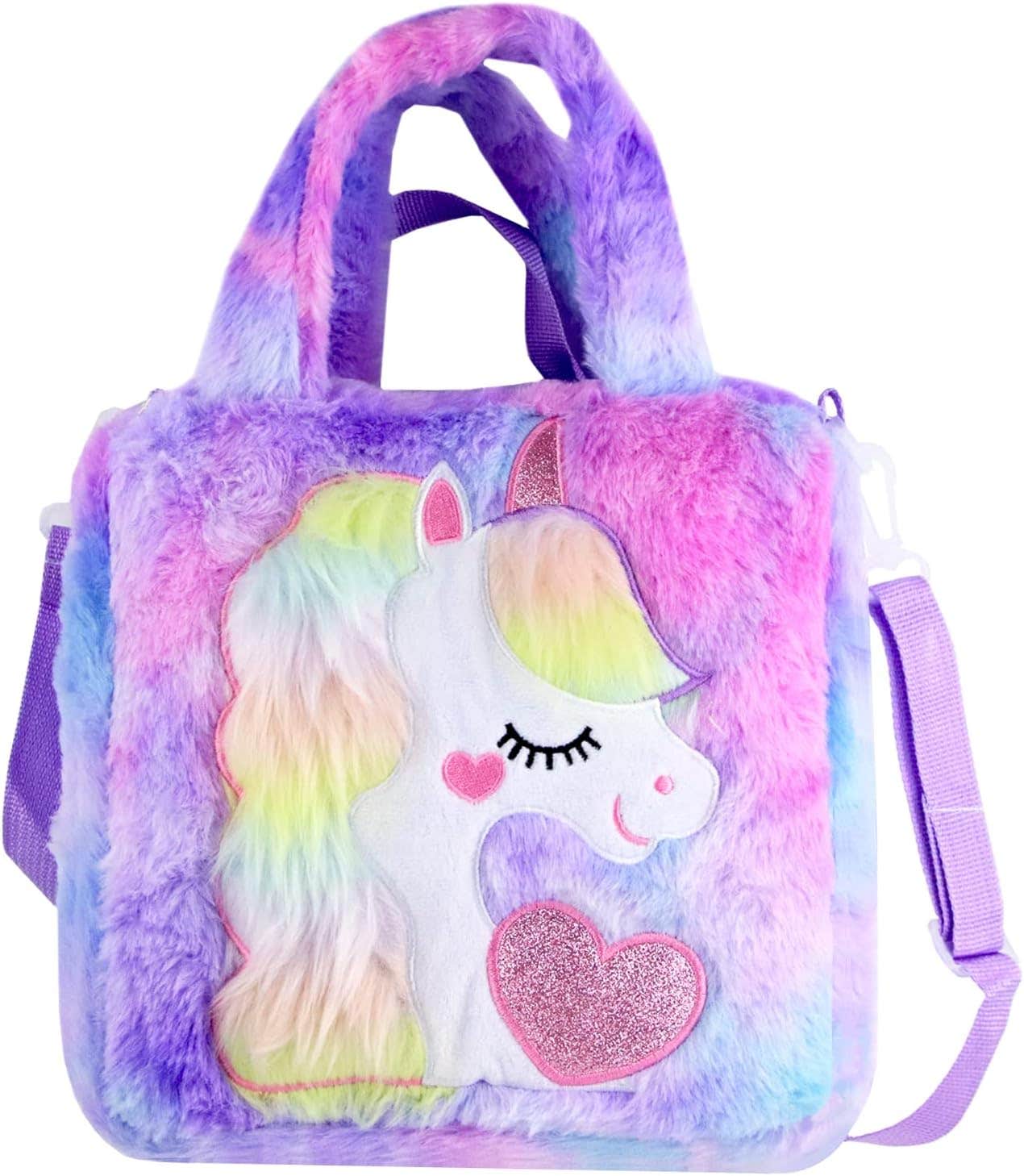 Abhay Plush Unicorn Tote Bag Backpack for Girls - Purple