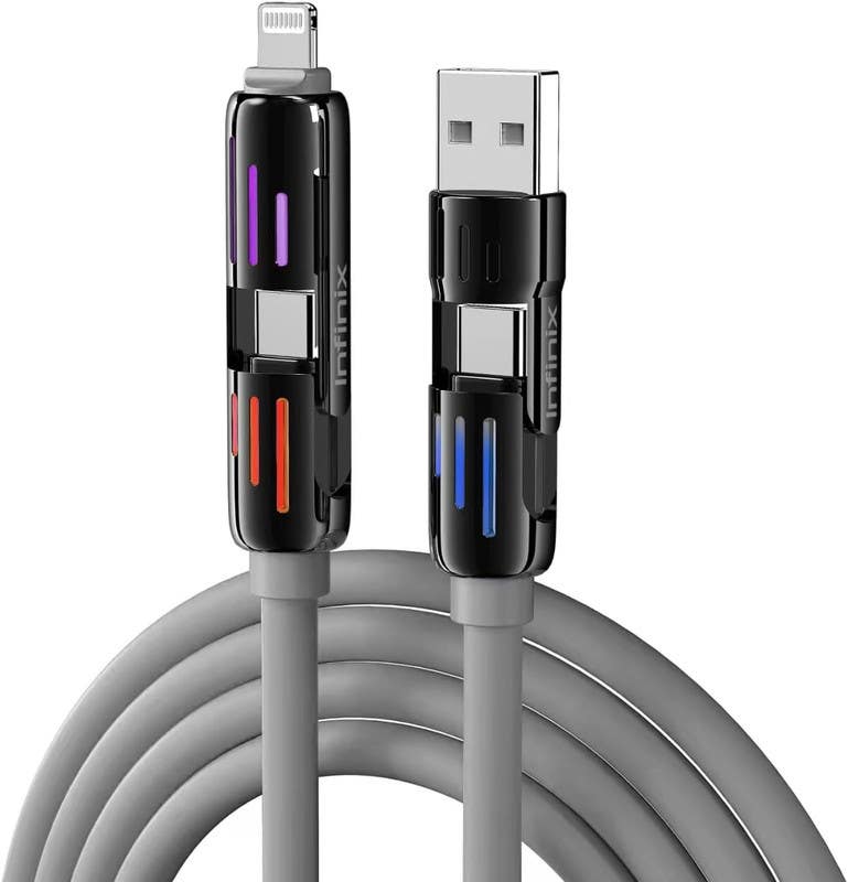 Infinix XDX15 Charging Cable, 4 in 1, 1.2m - Gray