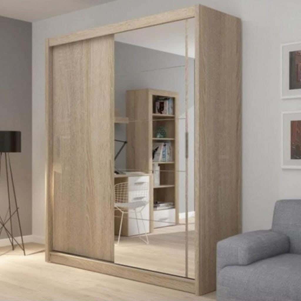 Wardrobe MDF Wood Covered With HPL Layer, 200×140×60 cm - Beige