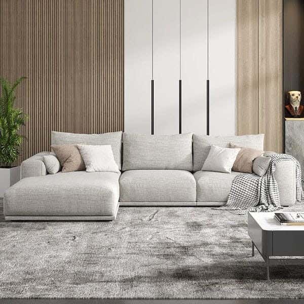 L-shaped corner sofa, beech wood, linen, 180x300x80x70 cm - Beige