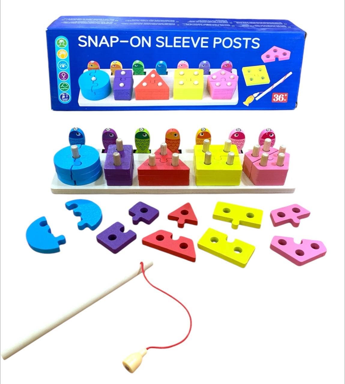 Alsafwa W3-27 Wooden 5-Piece Fishing Puzzle for Unisex Children - Multicolor