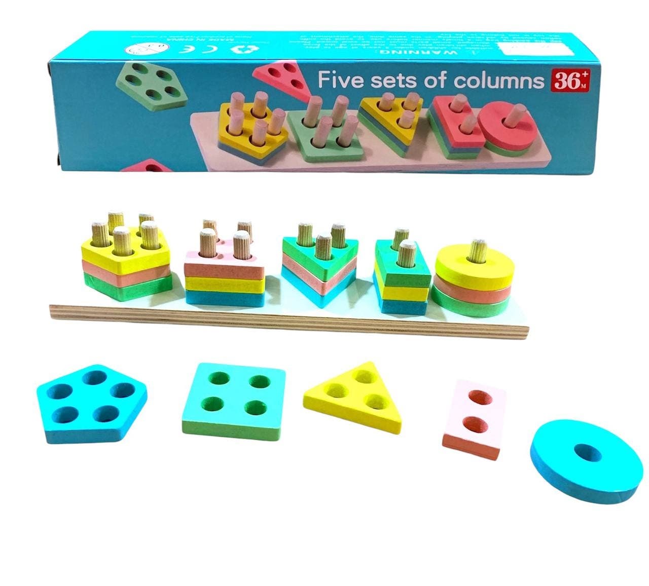 Alsafwa W3-29 Geometric Shapes Sorting Toy for Unisex Children, 5 Pieces - Multicolor