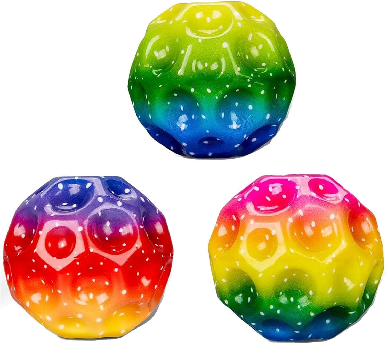 Ofgaoo Bouncy Design Rubber Moon Jumping Ball, 3 Pieces - Multicolor