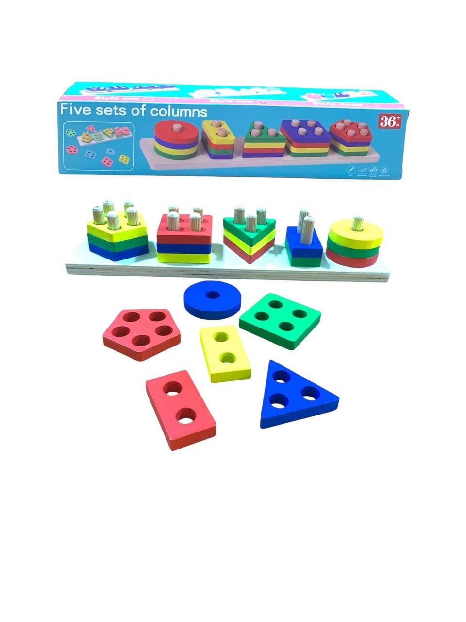 Alsafwa W3-30 Geometric Shapes Sorting Toy for Unisex Children, 5 Pieces - Multicolor