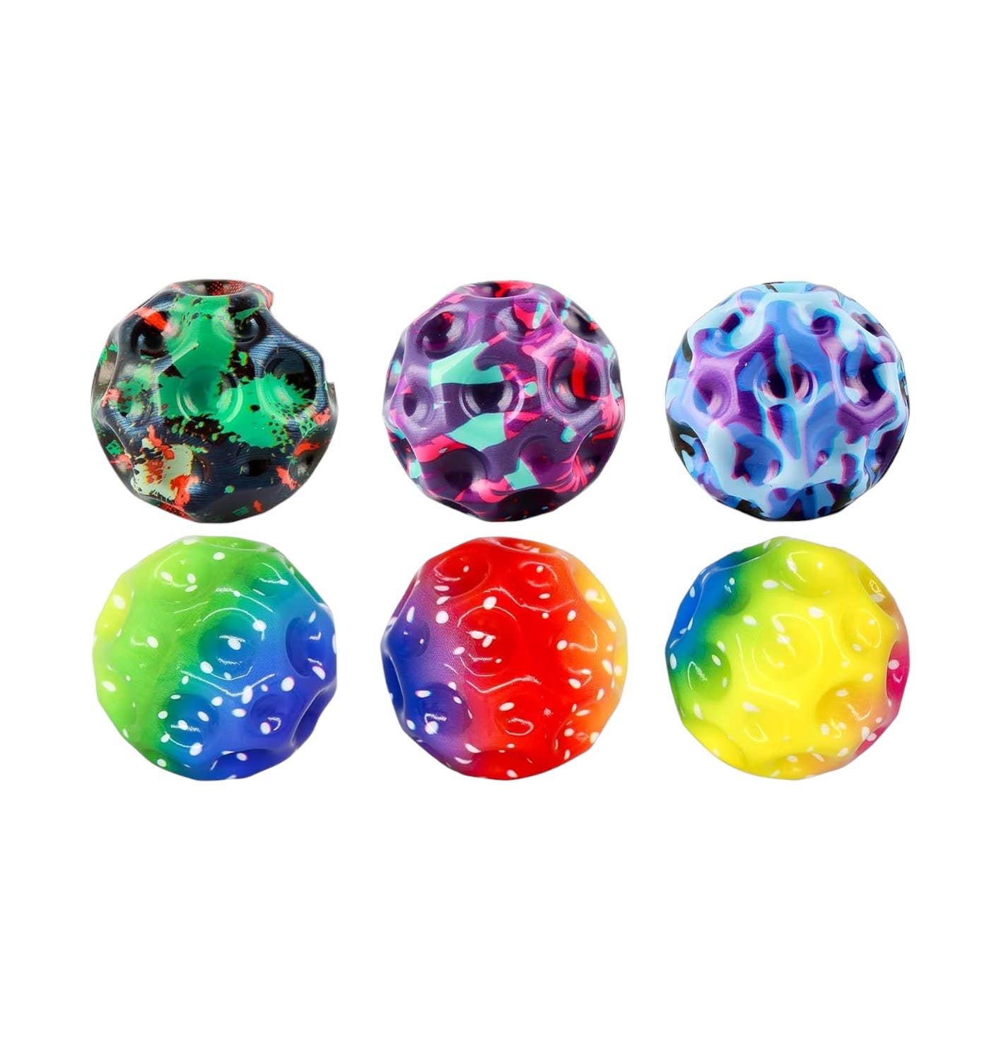 Yijiuba Bouncy Design Rubber Moon Jumping Ball, 7 cm, 6 Pieces - Multicolor