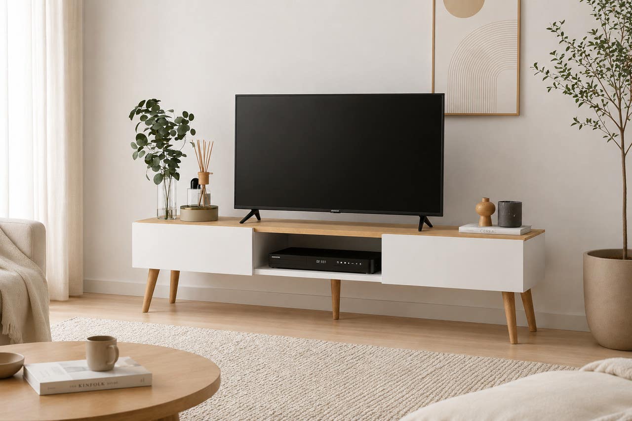 MDF TV Table, 160 x 30 x 30 cm - White Beige