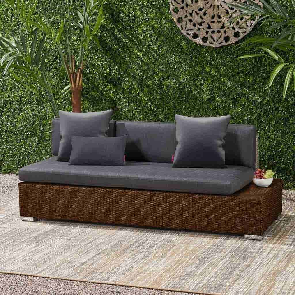 Rattan And Jaguar Fabric Outdoor Sofa, 140×120×70 Cm - Black