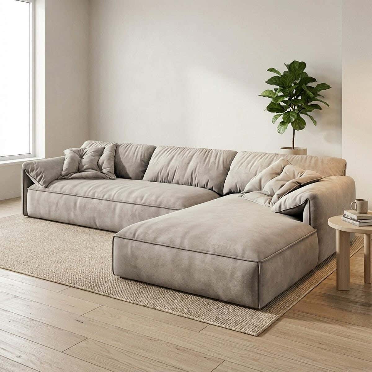 L-shaped corner sofa, beech wood, linen, 200x300x90x85 cm - Beige