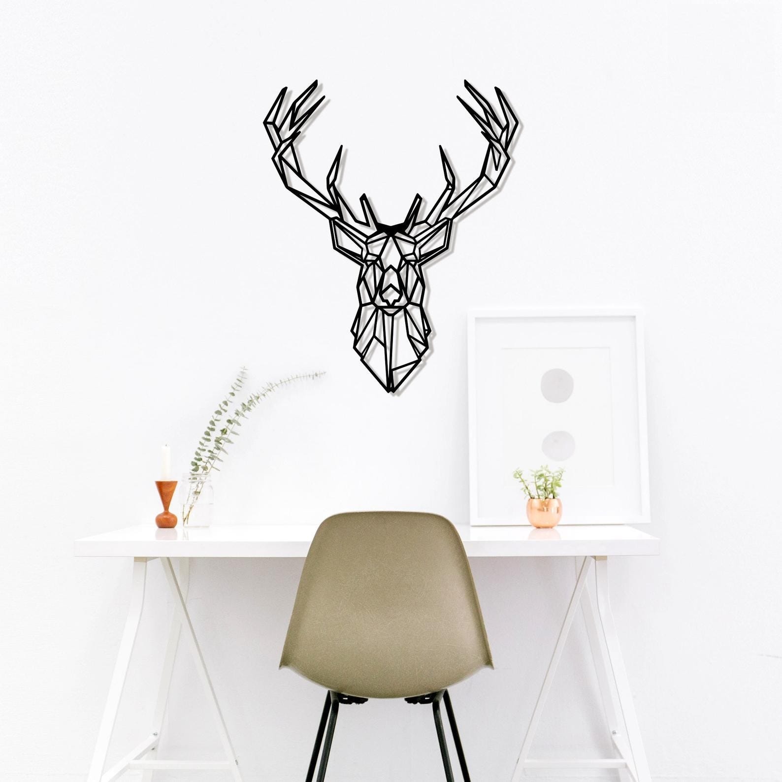 MDF Geometric Deer Head Wall Hanging Art, 110X89X0.5 Cm - Black