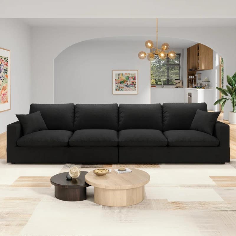 4-seater sofa, beech wood, 80×320×75 cm, linen fabric - dark gray