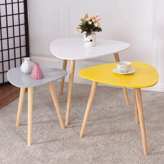 Beech & Counter Wood Side Table Set, 3 Pieces - Multicolor