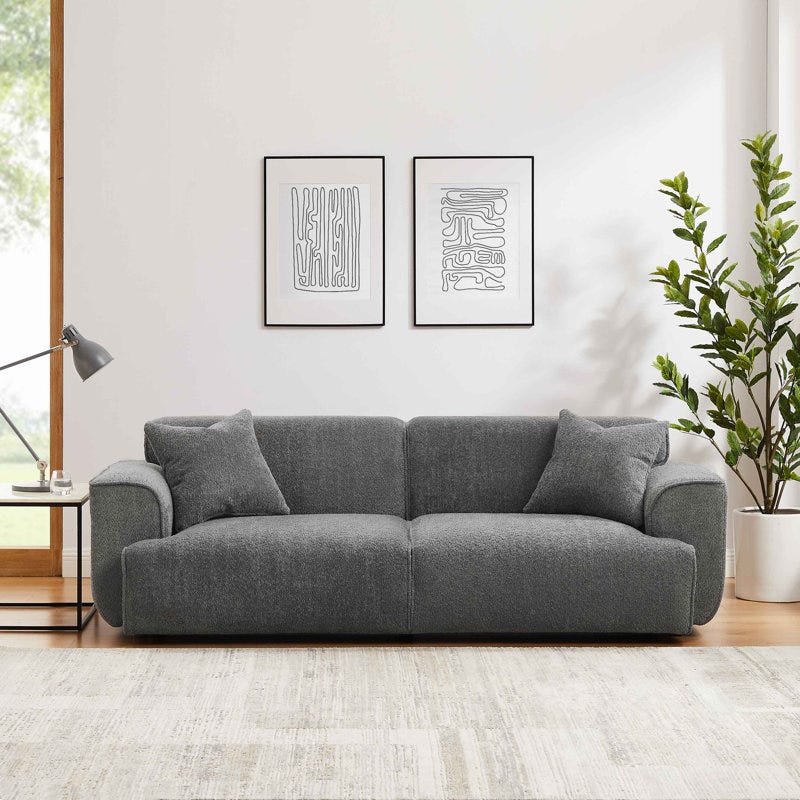 Modern sofa, beech wood, Koya linen fabric, 2 seats, 200x80x65x75 cm - dark gray
