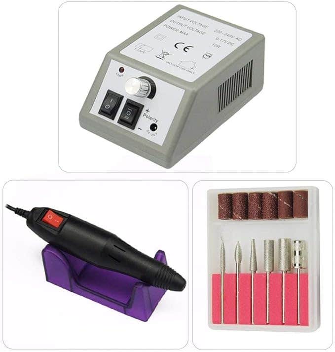 Electric Nail File Set, Manicure and Pedicure, 12 Watts, 20,000 RPM - Multicolor
