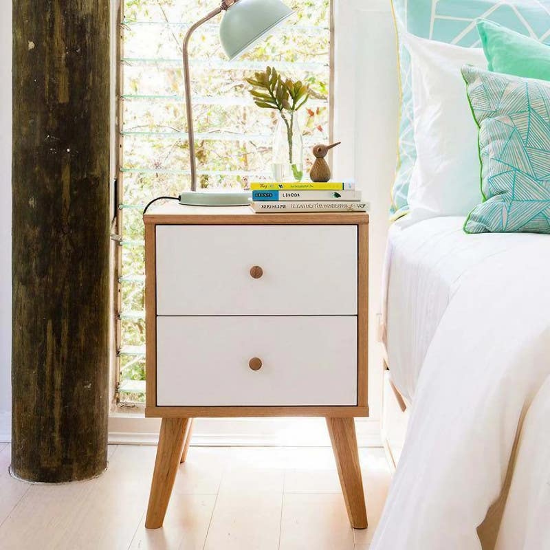MDF Wood Commode, 50x40x40 cm, 2 Drawers - Beige White