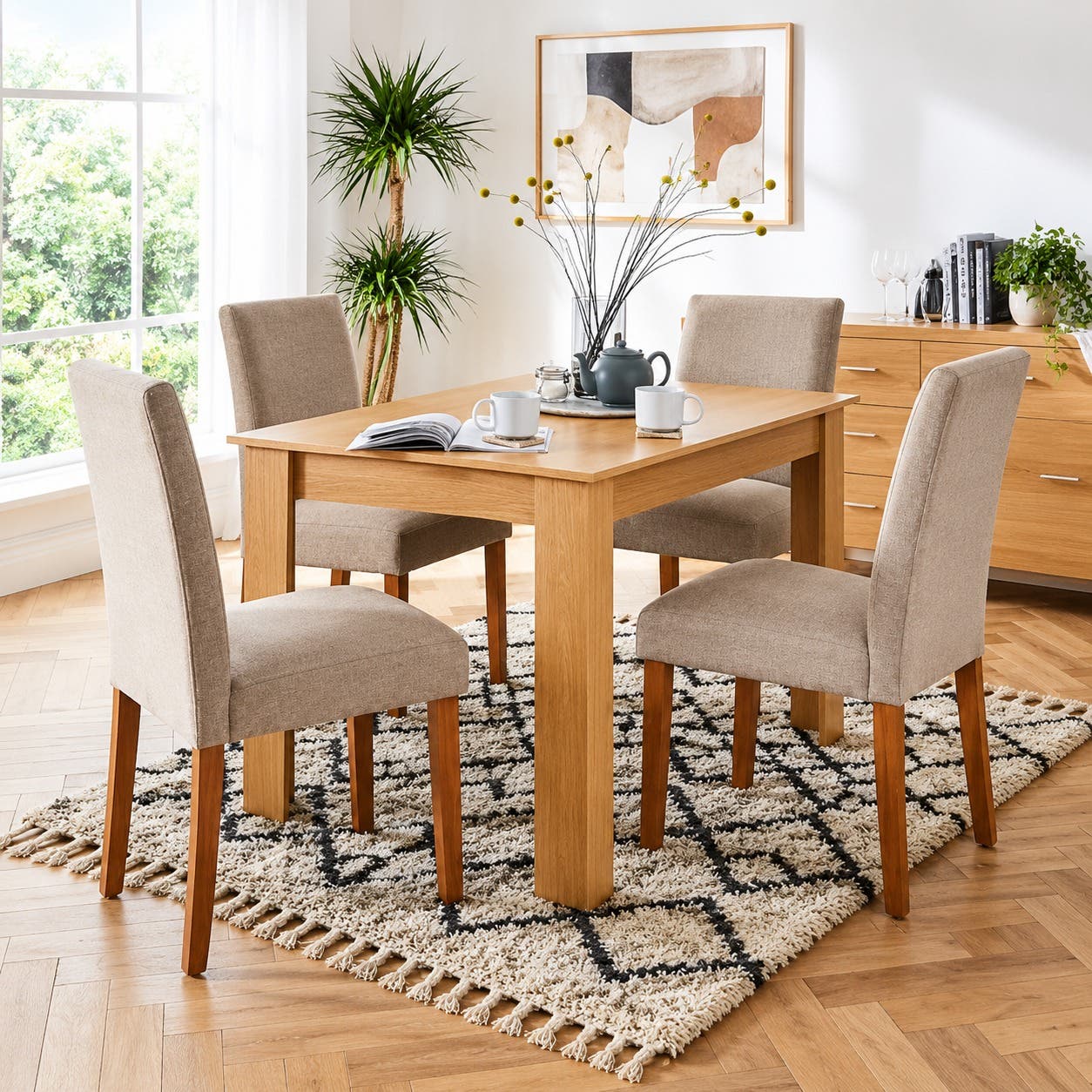 Dining Room, Dining Table + 4 Dining Chairs - Brown