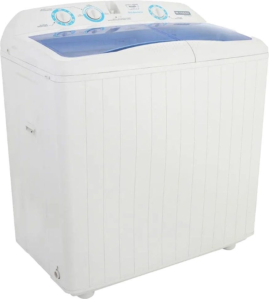 Fresh Jumbo Half Automatic Top Loading Washing Machine, 2 Tubs, 10 KG - White