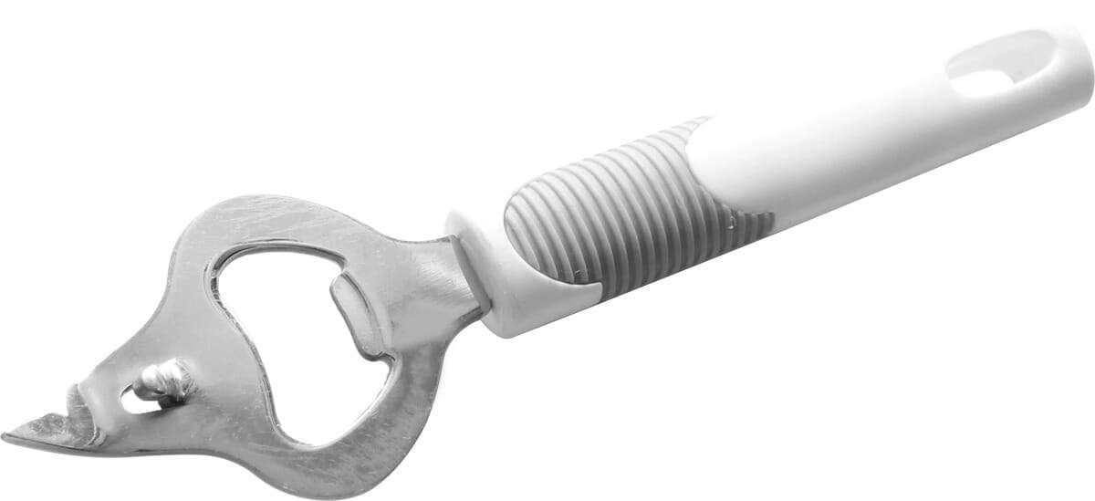 Manual bottle opener, stainless steel - white