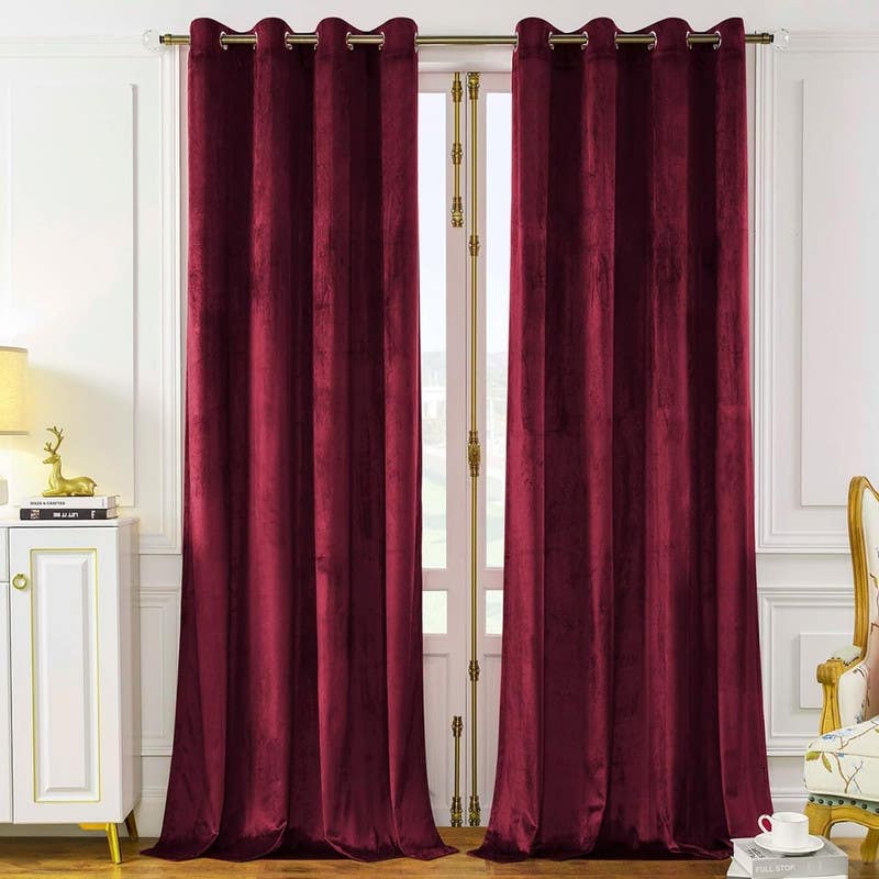 Heat-insulating velvet curtain, 150×250 cm - Burgundy