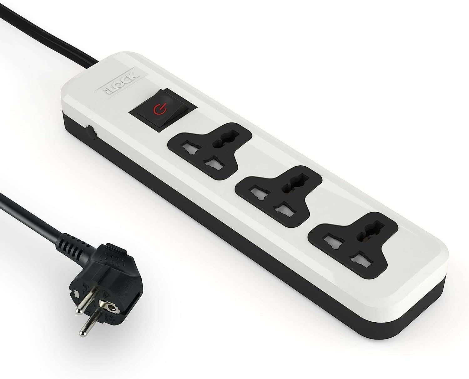ILOCK Electrical Strip, 3 Outlets, 16 Amp - Black White