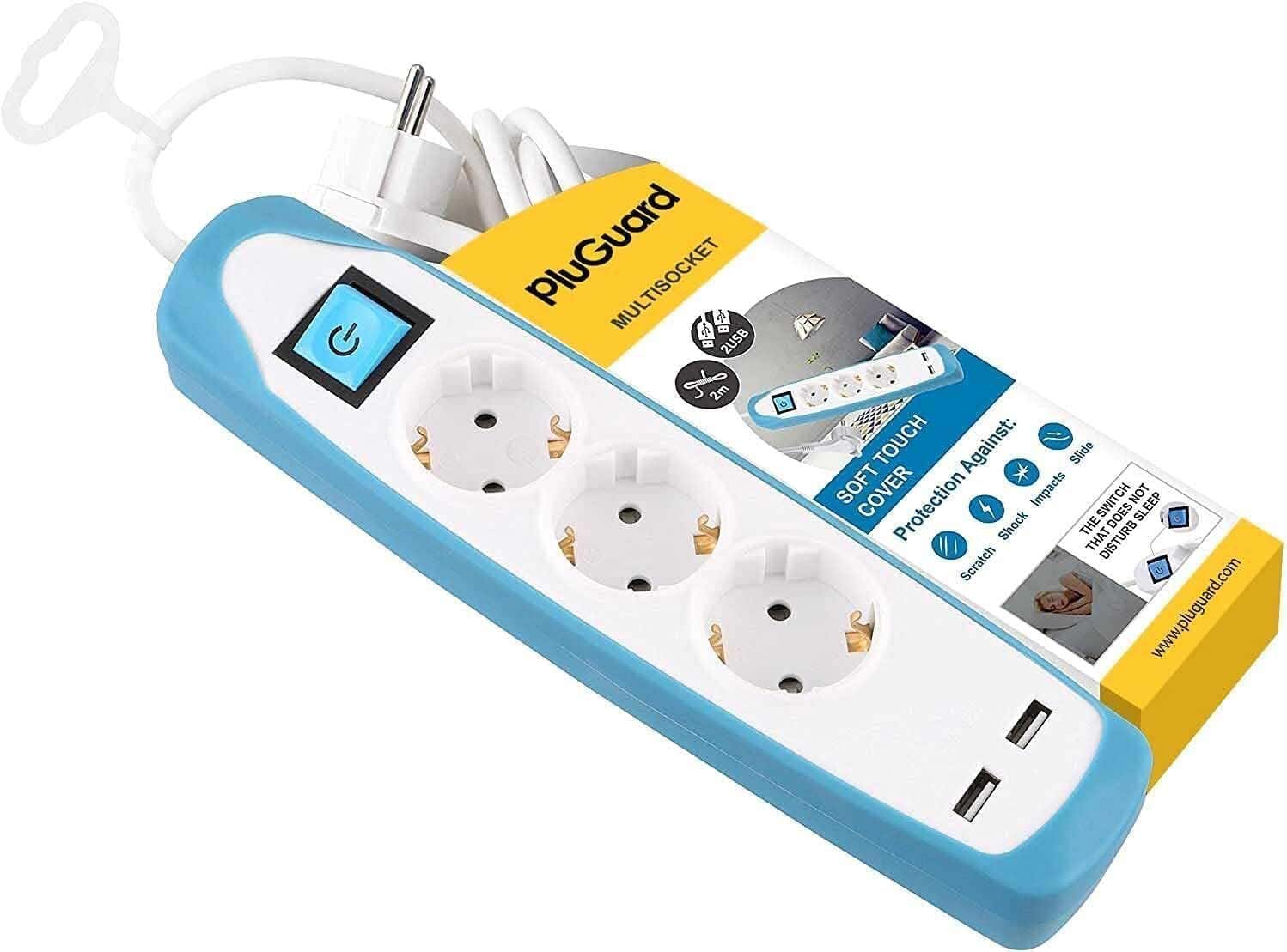 ILOCK Electrical Strip, 3 Outlets, 2 Certified Usb Ports, 16 Amp - White Blue