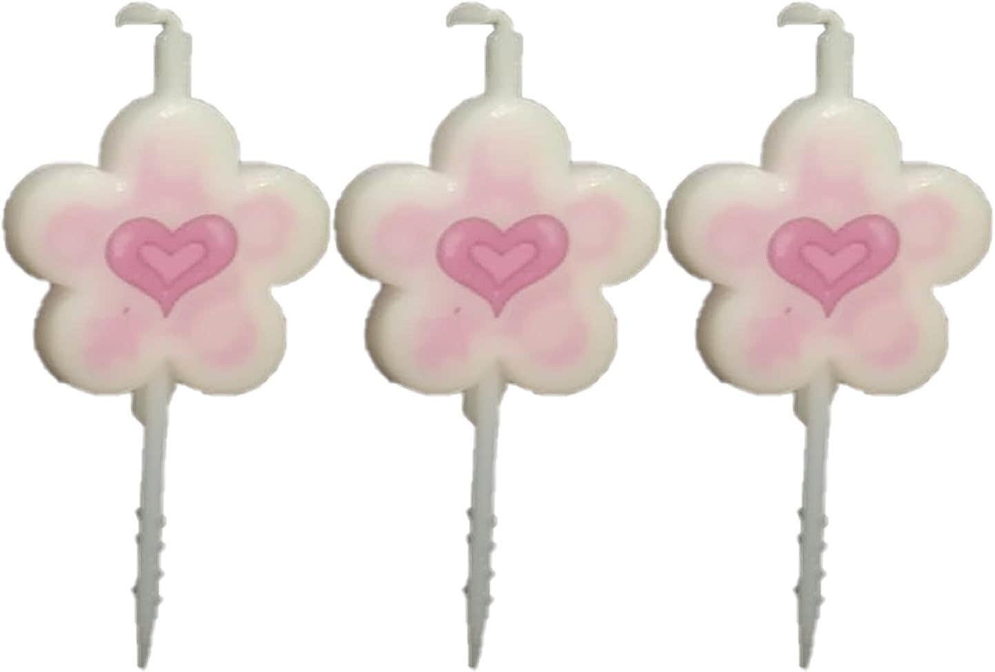 Flower Design Decorative Birthday Candles, 3 Pieces - Pink