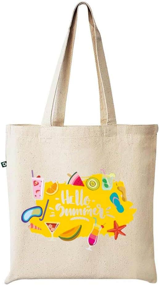 Printed Design Linen Tote Bag - Beige