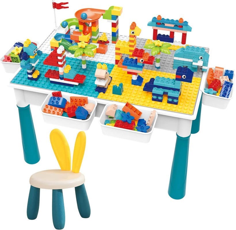 Building Blocks Table For Children, 111 Pieces - Multicolor