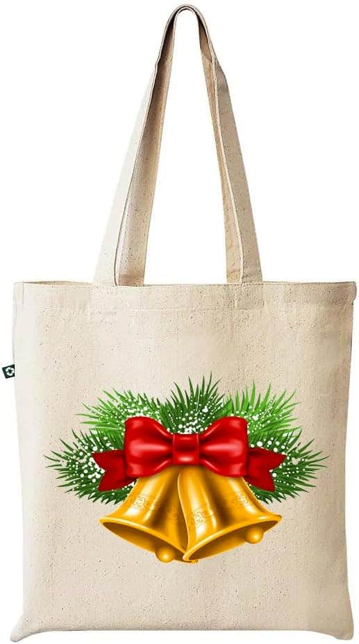 Jingle Design Fabric Tote Bag - Beige