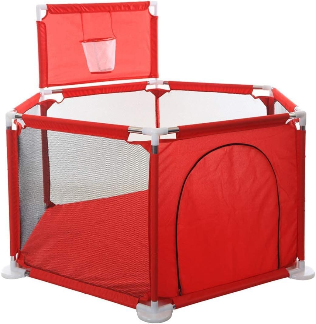 Children'S Playground, Equipped With A Circular Basketball Hoop, Foldable - Red