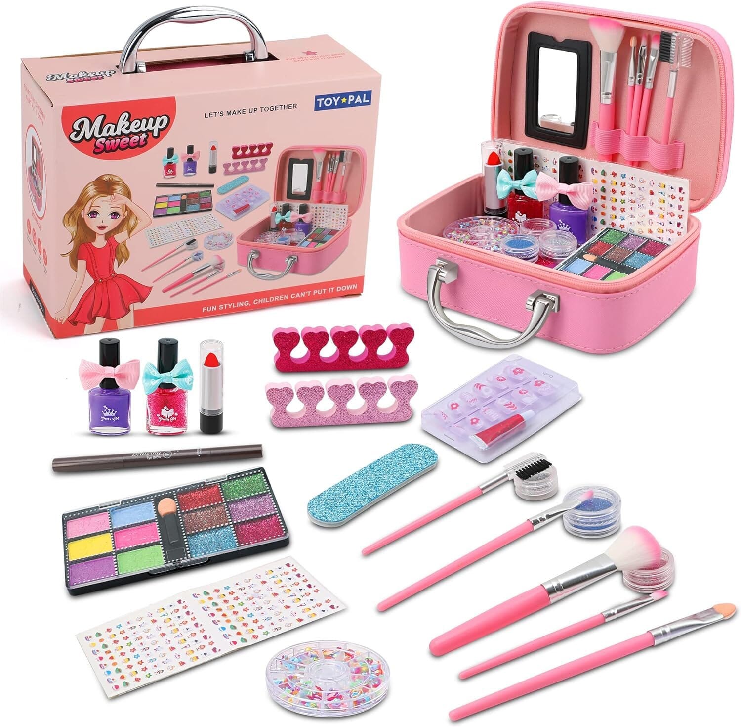 Makeup Set Toy For Girls, Washable, With Makeup Bag - Multicolor