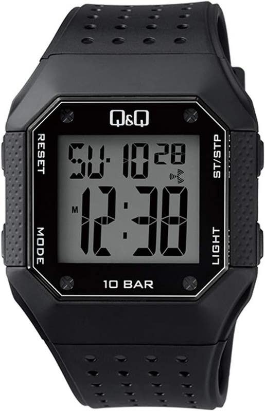 Q&Q M158J001Y Square Digital Sport Watch For Men, L /40 - 48 mm - Black