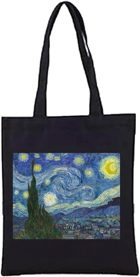 Printed Design Fabric Tote Bag - Black