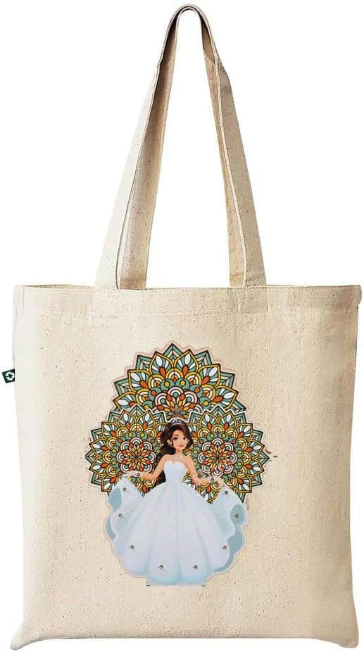 Printed Design Fabric Tote Bag - Beige