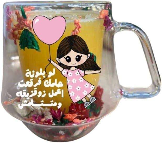 Glass Mug With Dry Flower, One Sided Printing, Shape 72, 250 ml - Clear