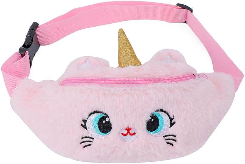 AIBEARTY Rainbow Unicorn Plush And Fuzzy Kids Fanny Pack for Girls , 4.9X10.4X3.1 In - Pink