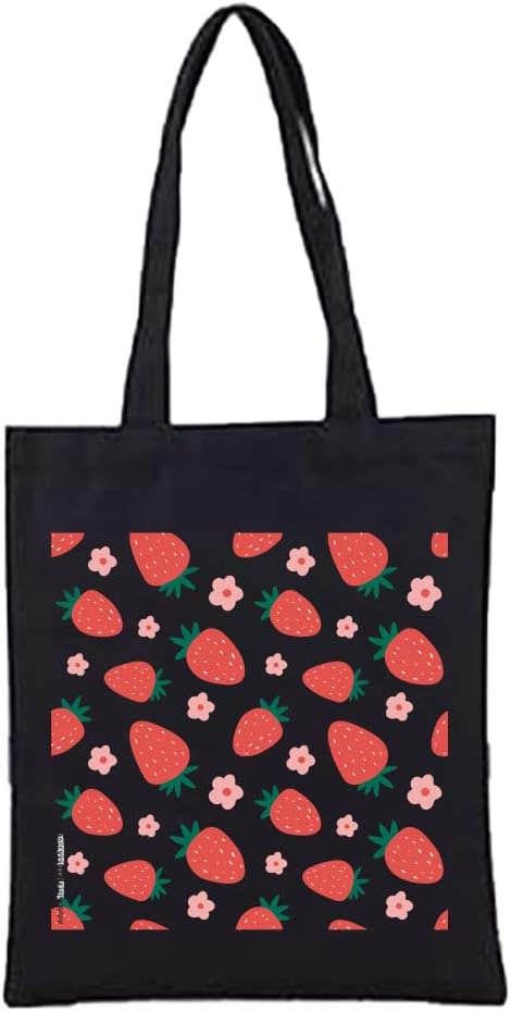 Printed Design Linen Tote Bag - Black