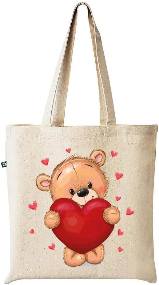 Printed Design Linen Tote Bag - Beige