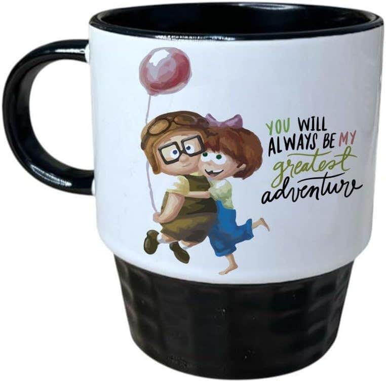 Porcelain Ribbed Mug, Double Sided Printing, You will always be my great adventure, 250 ml - White Black