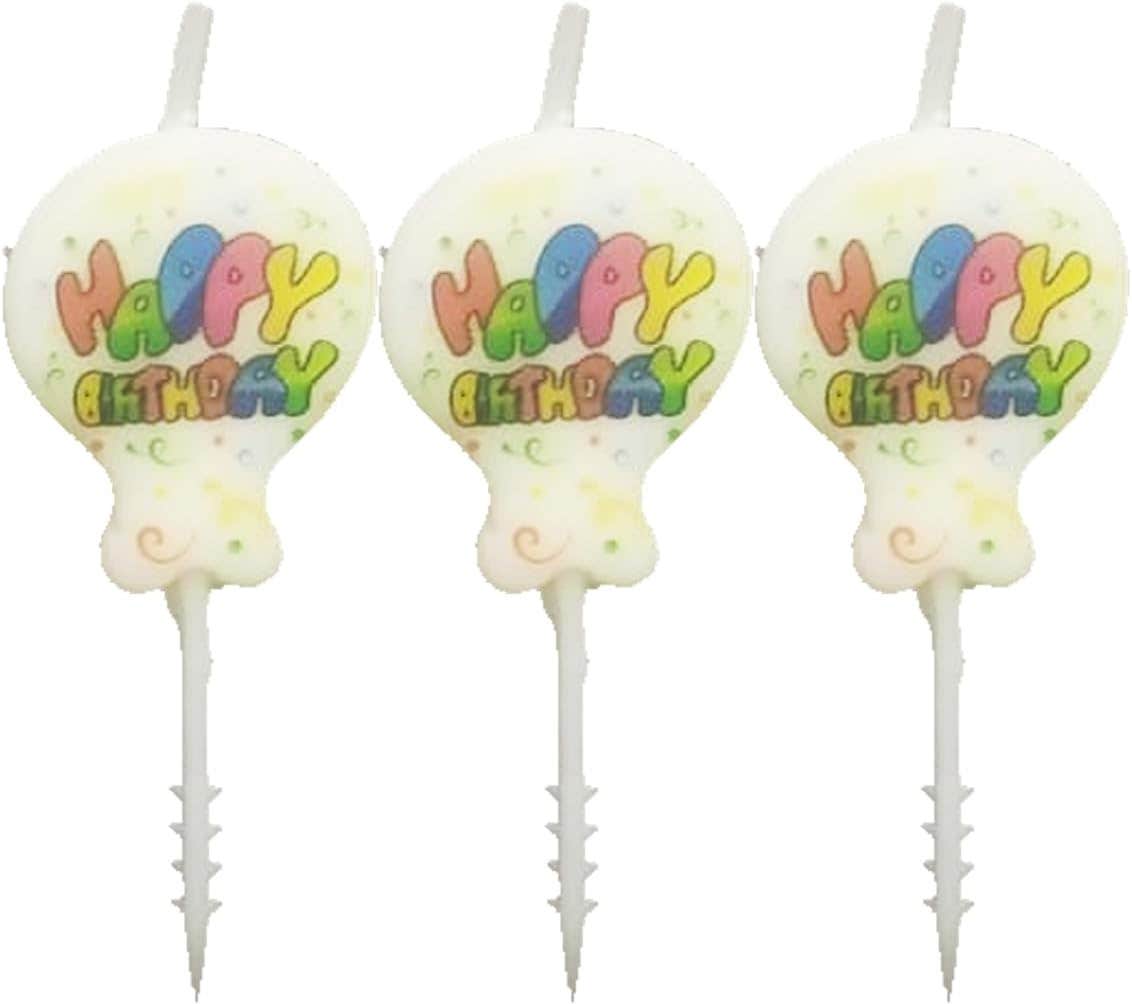 Happy Birthday Design Decorative Birthday Candles, 3 Pieces - Multicolor