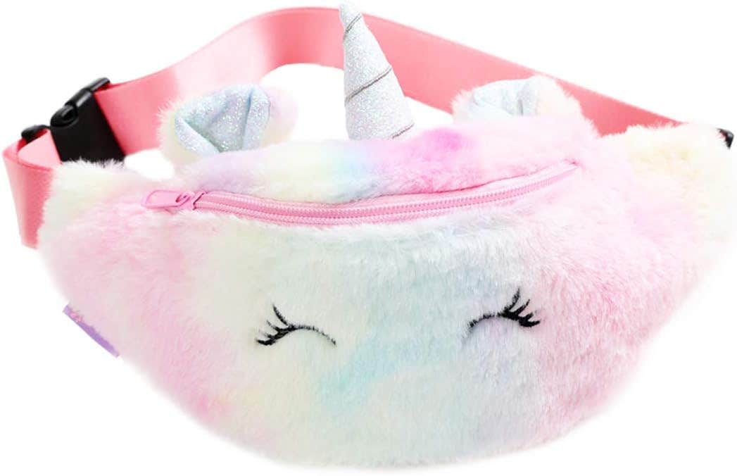ANPTER Unicorn Plush Crossbody Bag for Kids , Small - Pink White