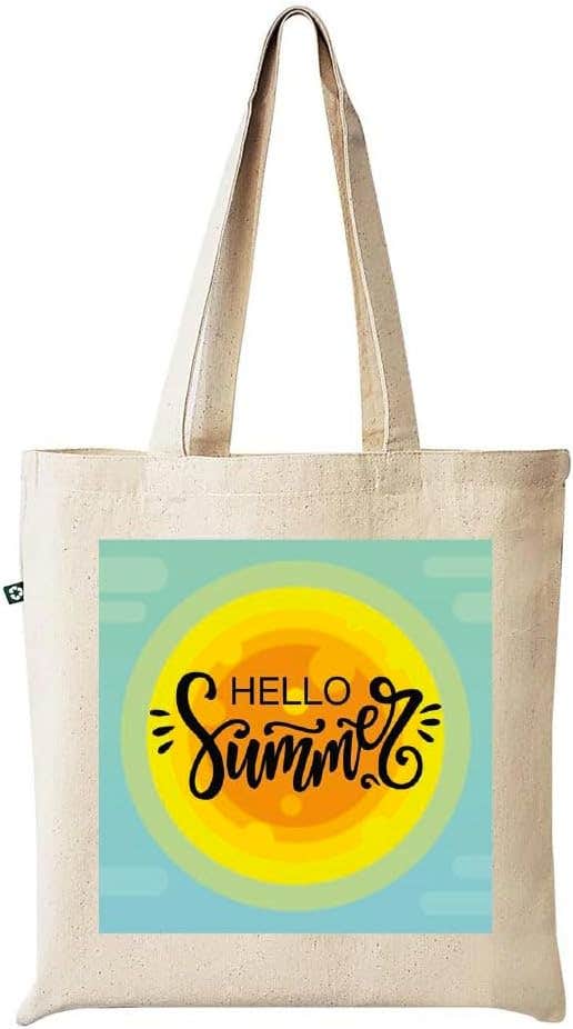 Printed Design Linen Tote Bag - Beige