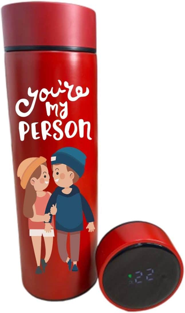 Stainless Steel Thermal Mug, Digital Screen To Display Temperature, One Sided Printing, You are my person, 500 ml - Red